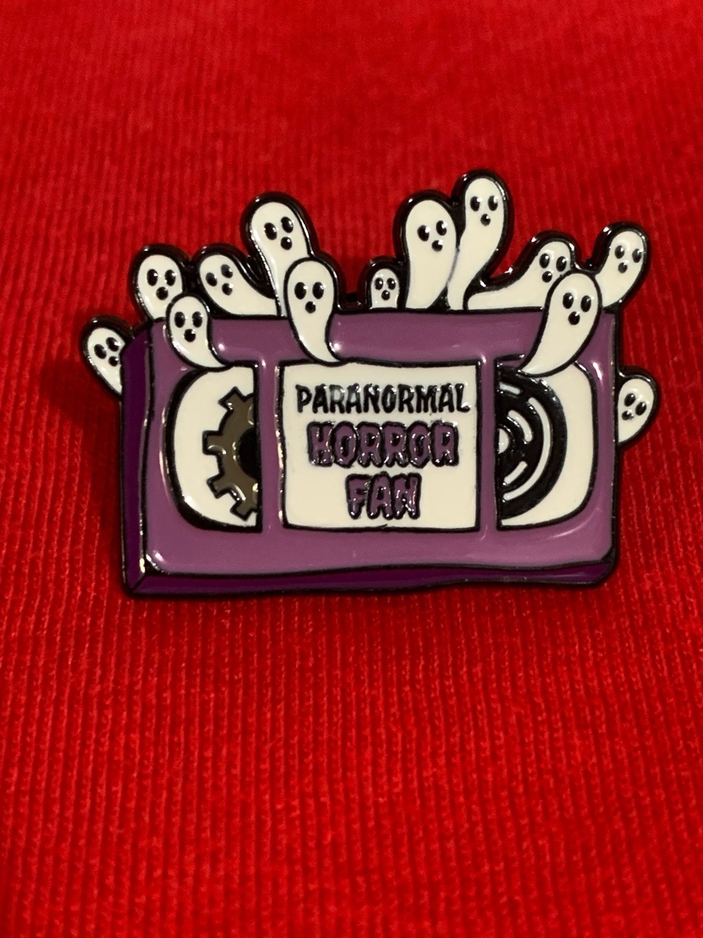 Paranormal Horror Fan Purple Ghost VHS Enamel Pin